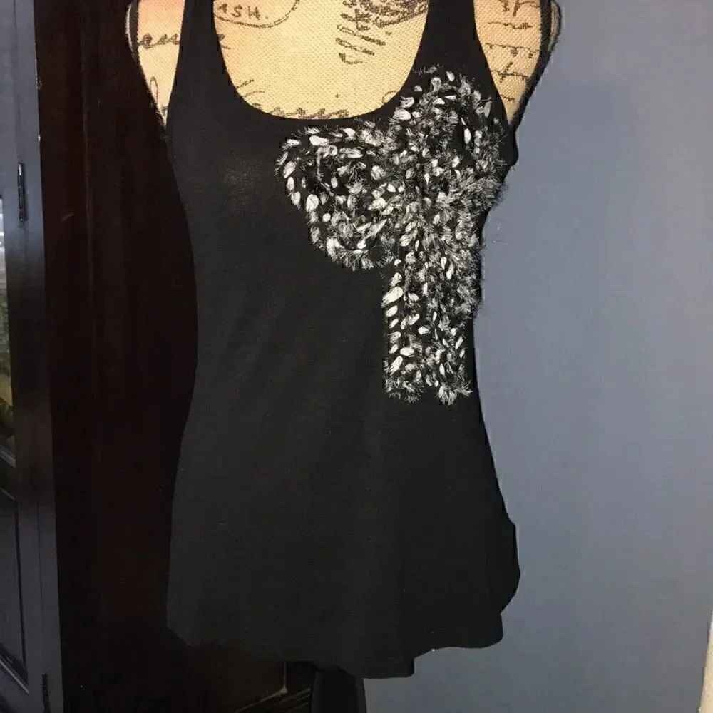 Black Sleeveless Top with Silver Embellishment